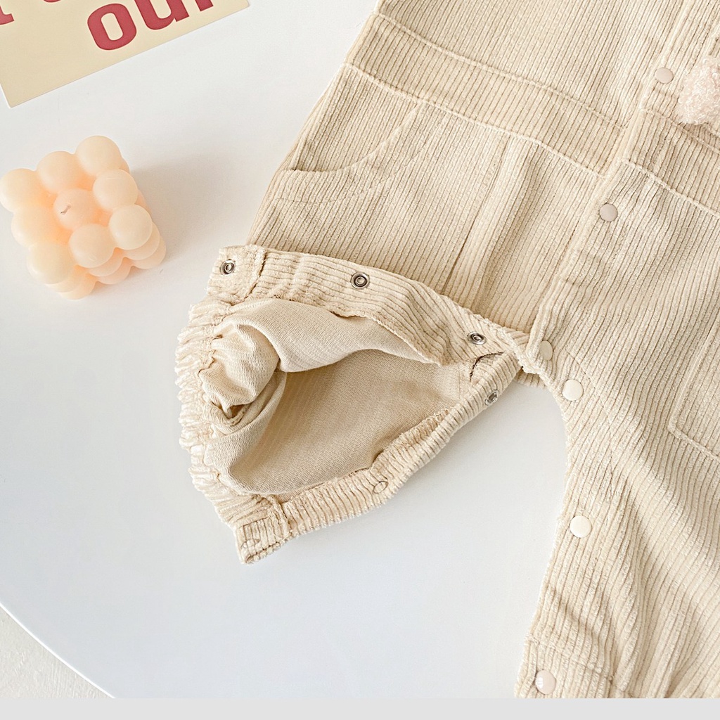 Áo liền quần SANLUTOZ vải cotton có túi hình gấu dễ thương thời trang mùa đông cho bé trai