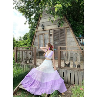 [Video Hình thật❤️] Set đầm maxi loang màu tím đi biển, đi chơi - hàng thiết kế siêu đẹp