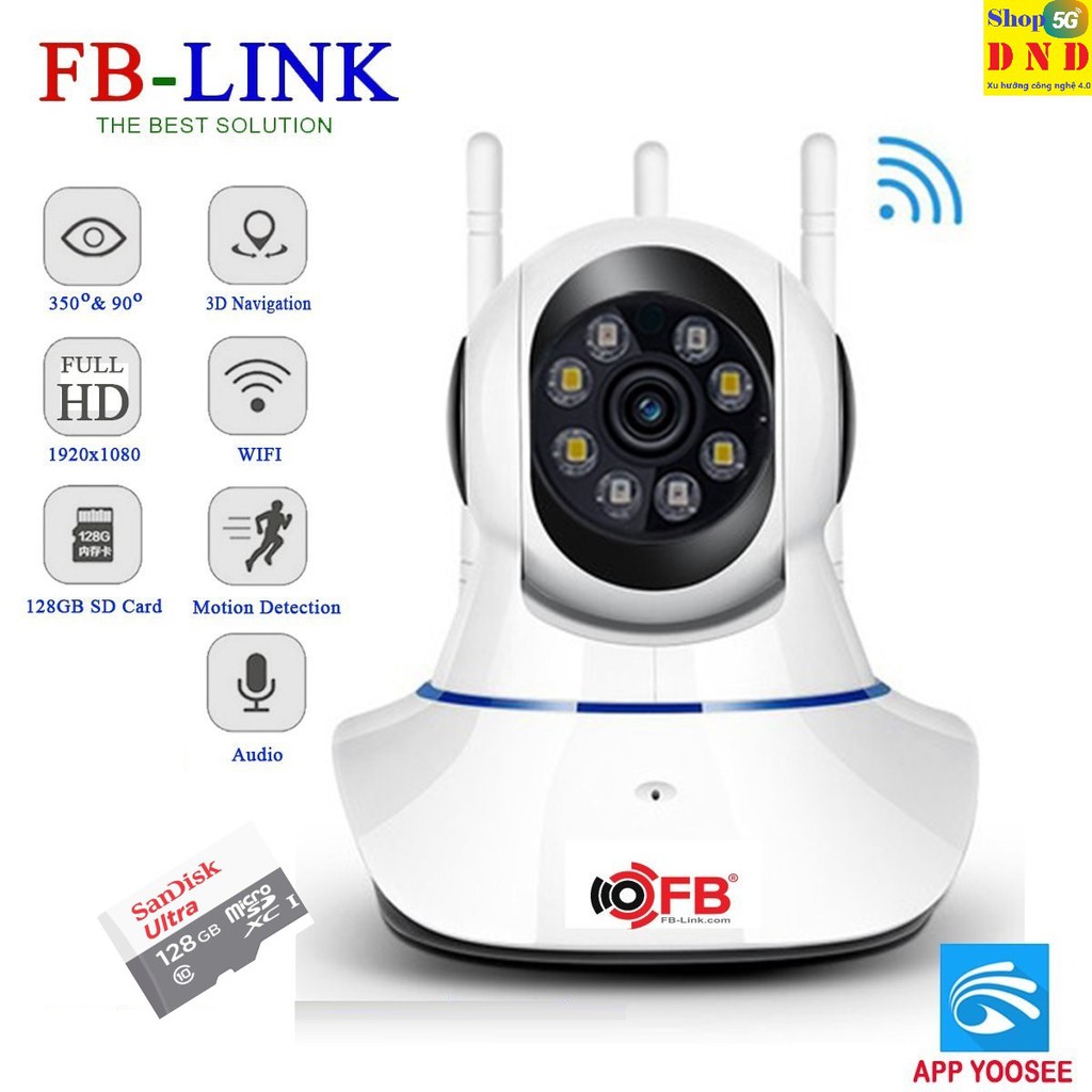 5.0 Camera IP Wifi FB-Link GT-3442 Full HD (App Yoosee – Có Led Nhìn Màu Ban Đêm – Đàm thoại 2 chiều – Bám chuyển động