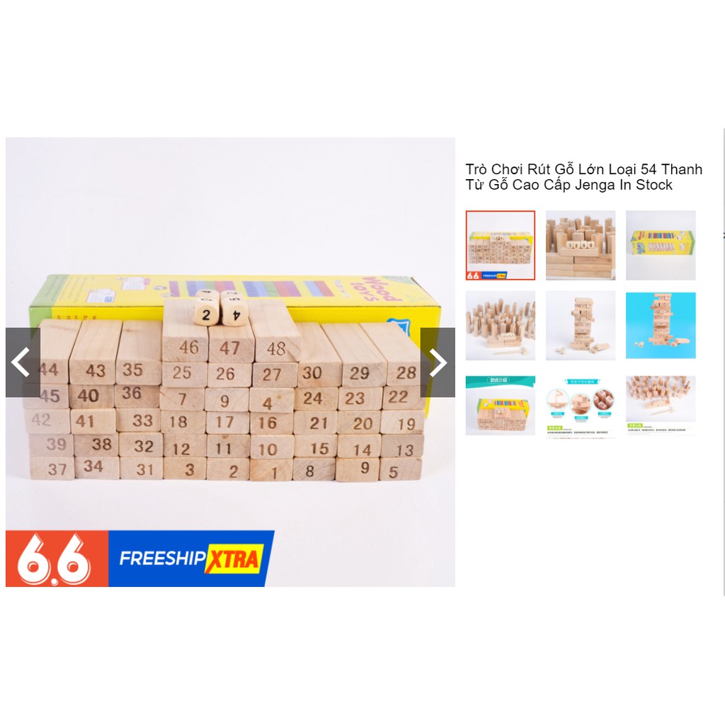 Trò Chơi Rút Gỗ Lớn Loại 54 Thanh Từ Gỗ Cao Cấp Jenga In Stock