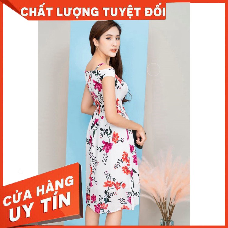 (Lịch thiệp/Sang trọng) Đầm lụa hoa hở vai SEFA FASHION - SFD19223932 (Đẹp nhất, dễ thương) (Giá tốt/Hot)
