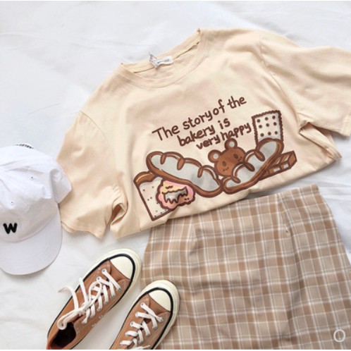AP17_Set áo thun chân váy họa tiết bánh hamste đáng yêu