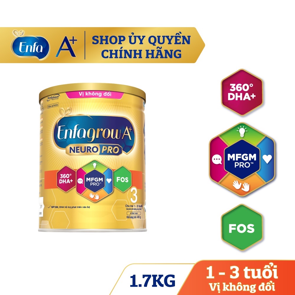 [Chính hãng 100%] Sữa Bột Mead Johnson Enfagrow A+ Neuro Pro số 3 với DHA + MFGM Pro hộp 1,7kg vị không đổi