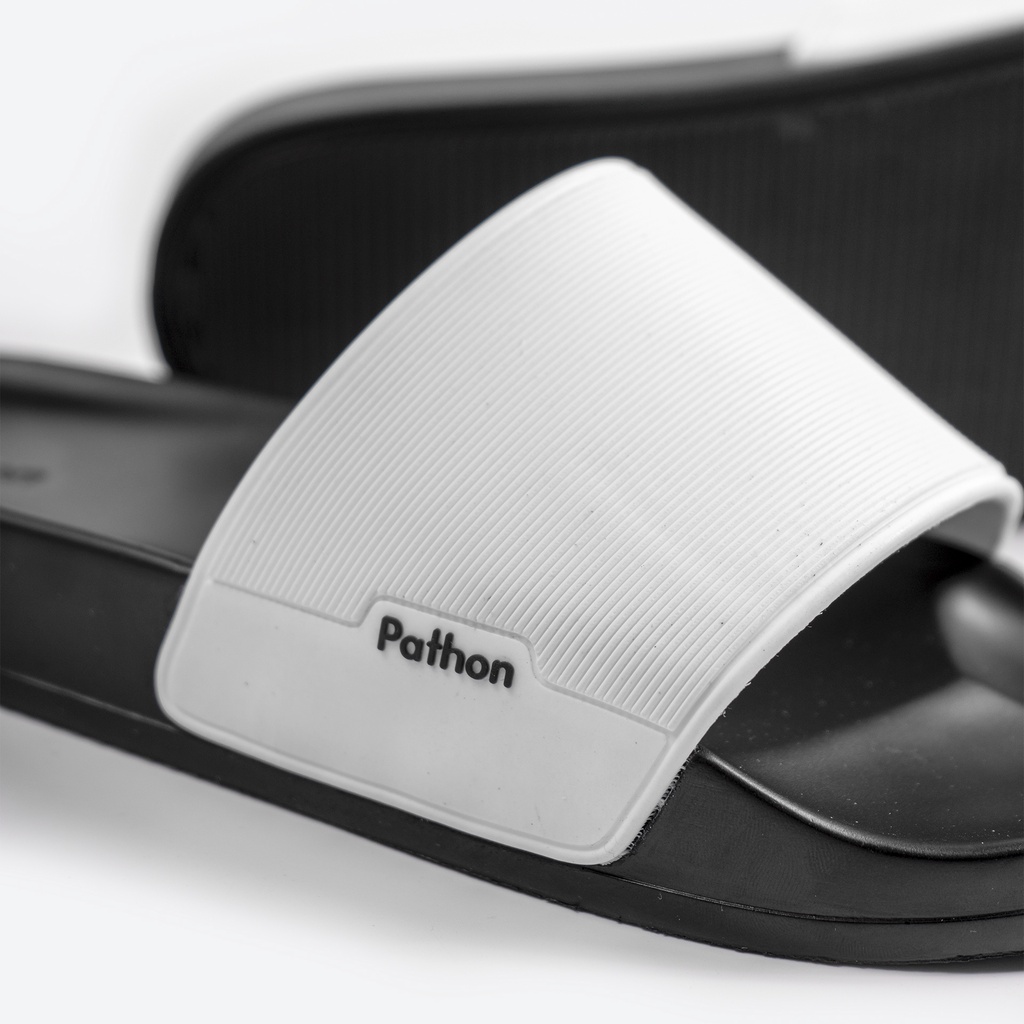 Dép nam nữ quai ngang slipper Pathon quai PVC và đế PU đen nhám quai trắng SD27