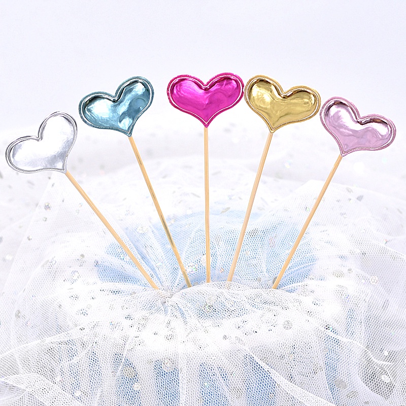 Set 100 Thẻ Cắm Trang Trí Bánh Kem Tráng Miệng Hình Ngôi Sao / Trái Tim Bằng PU Bóng