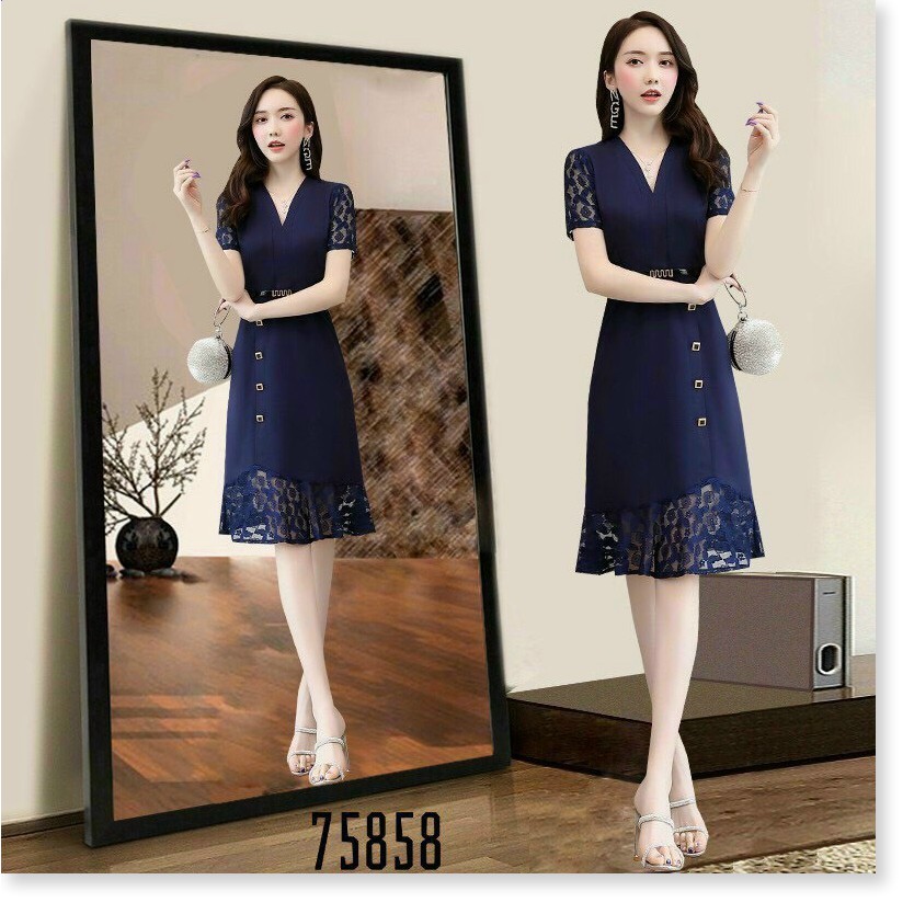 ĐẦM UMI TAY NGẮN,CỔ V,HỌA TIẾT TRƠN NHƯNG VÔ CÙNG SANG TRỌNG KHÁNH AN FASHION