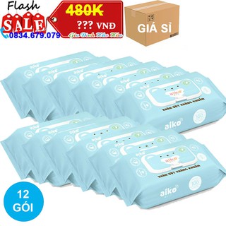 THÙNG 12 GÓI KHĂN ƯỚT EM BÉ KHÁNG KHUẨN AIKO - GÓI 100 MIẾNG