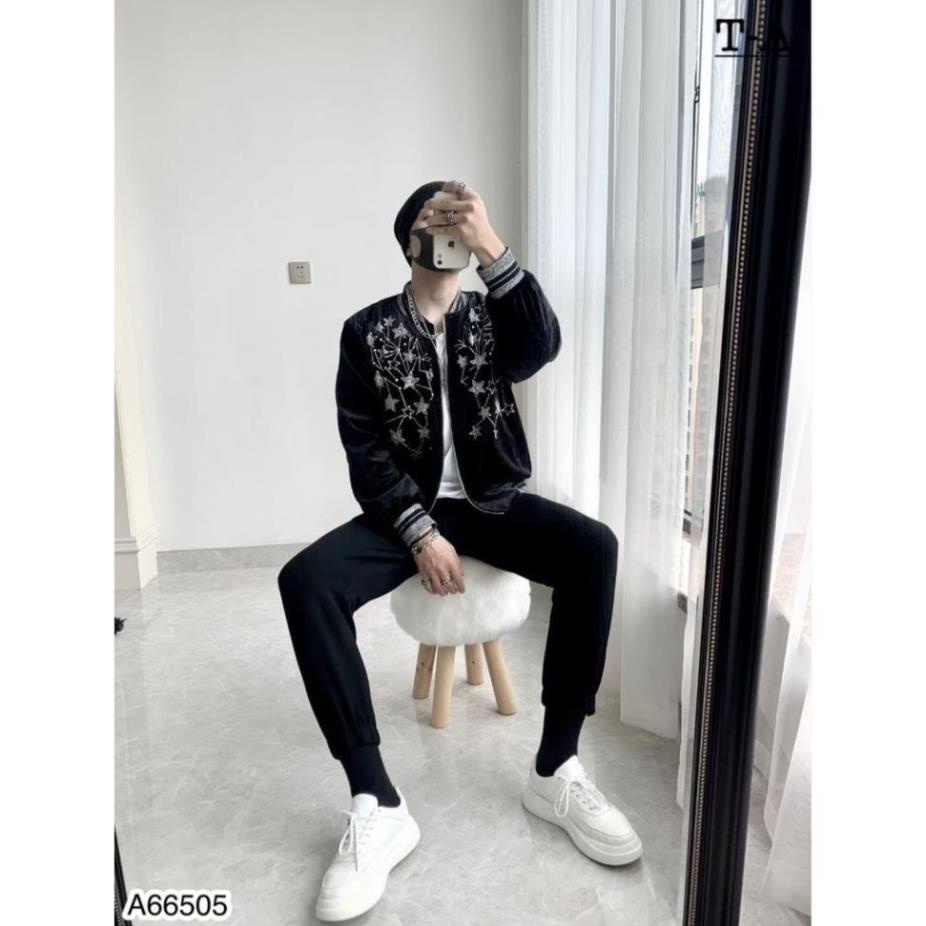 Áo khoác bomber nhung YSL đính đá ngôi sao siêu hot_Áo khoác bomber 2 lớp nhung dầy dặn