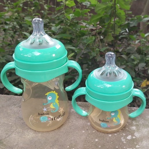 (Tặng thêm 1 núm ti) Bình sữa PPSU cổ rộng quai cầm Babuu Baby 120ml/240ml