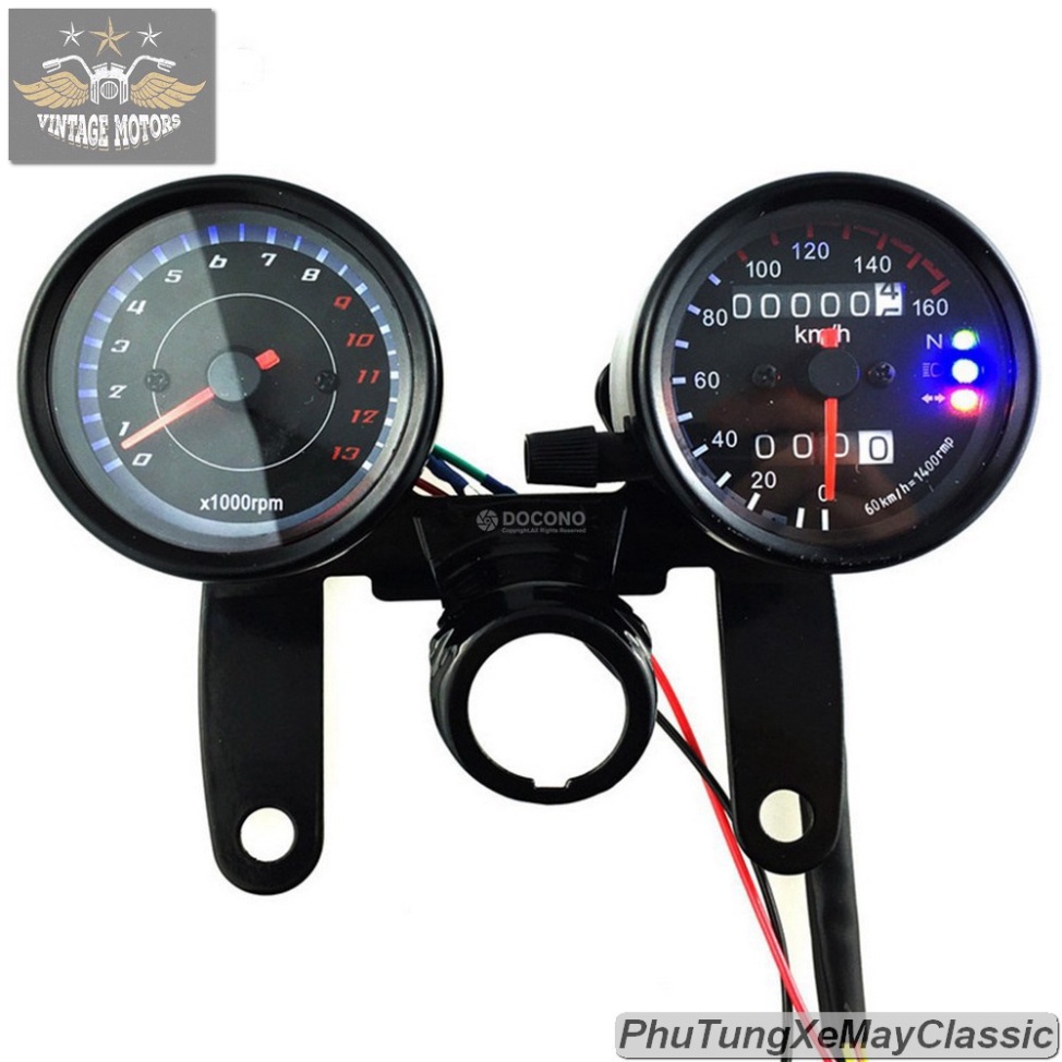 Pass công tơ đôi kèm ổ khóa độ xe cafe racer, độ xe cổ, honda 67, win, street tracker