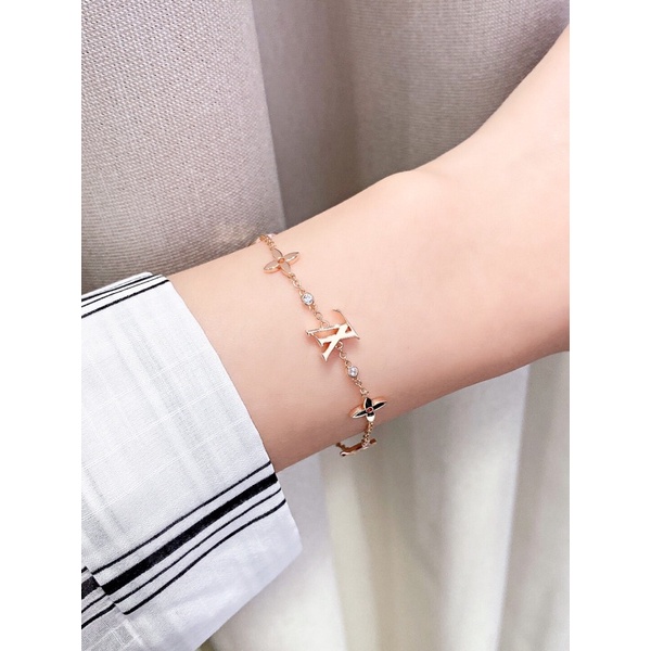 Lắc tay nữ siêu xinh mạ vàng hồng logo Louis Vuitton LV trang sức cao cấp