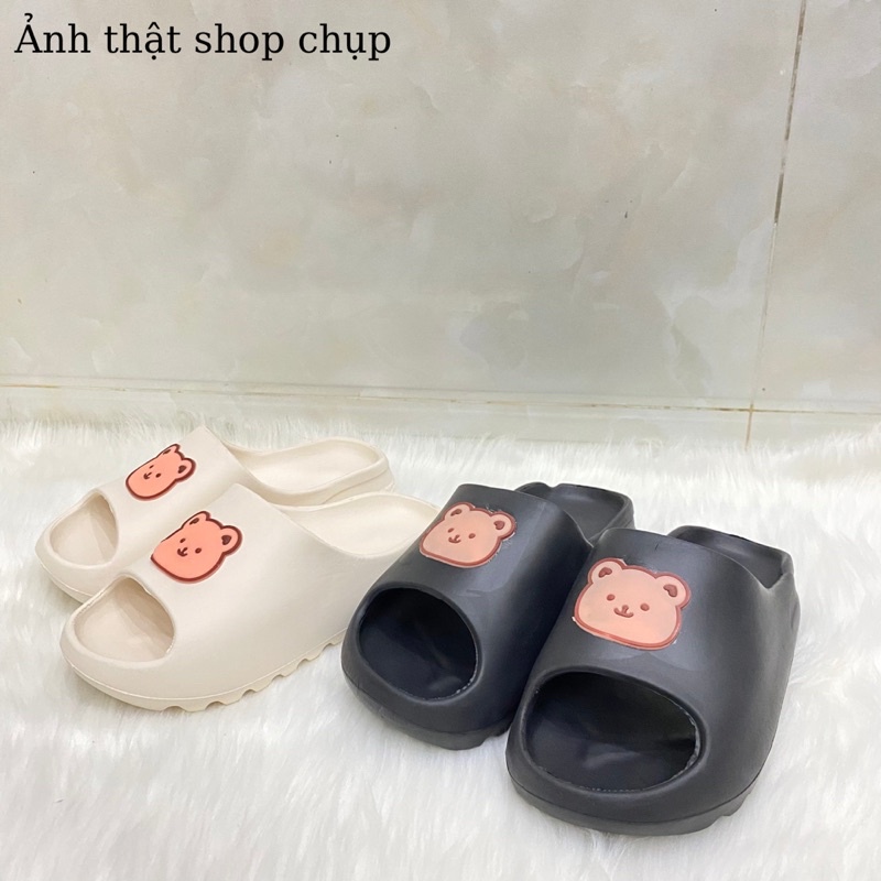 Dép bánh mì nữ unisex hình gấu đế răng cưa