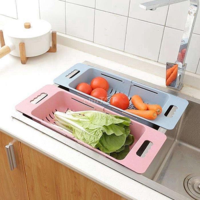 Rổ rửa rau thu gọn  Giá đựng đồ ăn thực phẩm hoa quả có tay gác bồn rửa bát điều chỉnh độ dài