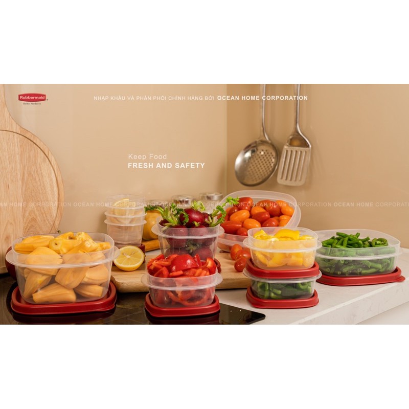 Bộ 10 hộp đựng thực phẩm RUBBERMAID CHÍNH HÃNG có nắp màu đỏ bằng nhựa PP cao cấp | BigBuy360 - bigbuy360.vn