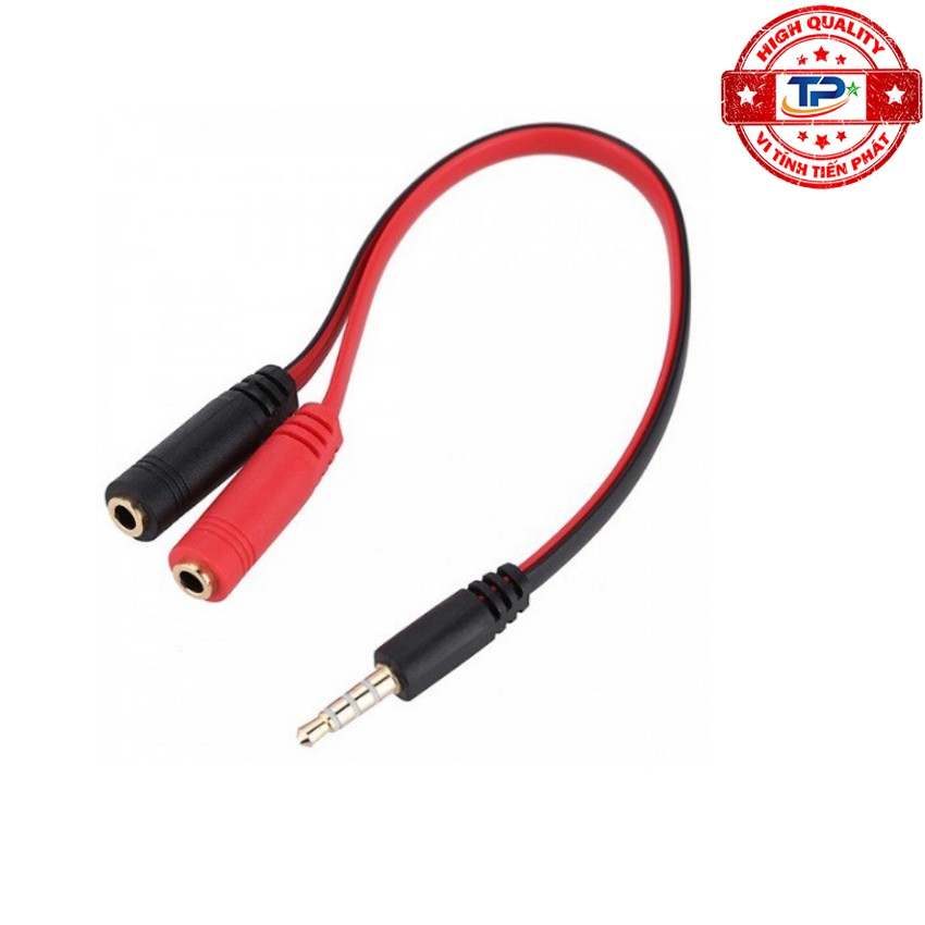 Cáp chia cổng âm thanh 3.5mm 1 ra 2 cổng Mic và Phone - Jack 1 to 2 (đen phối đỏ) cho điện thoại, Laptop...