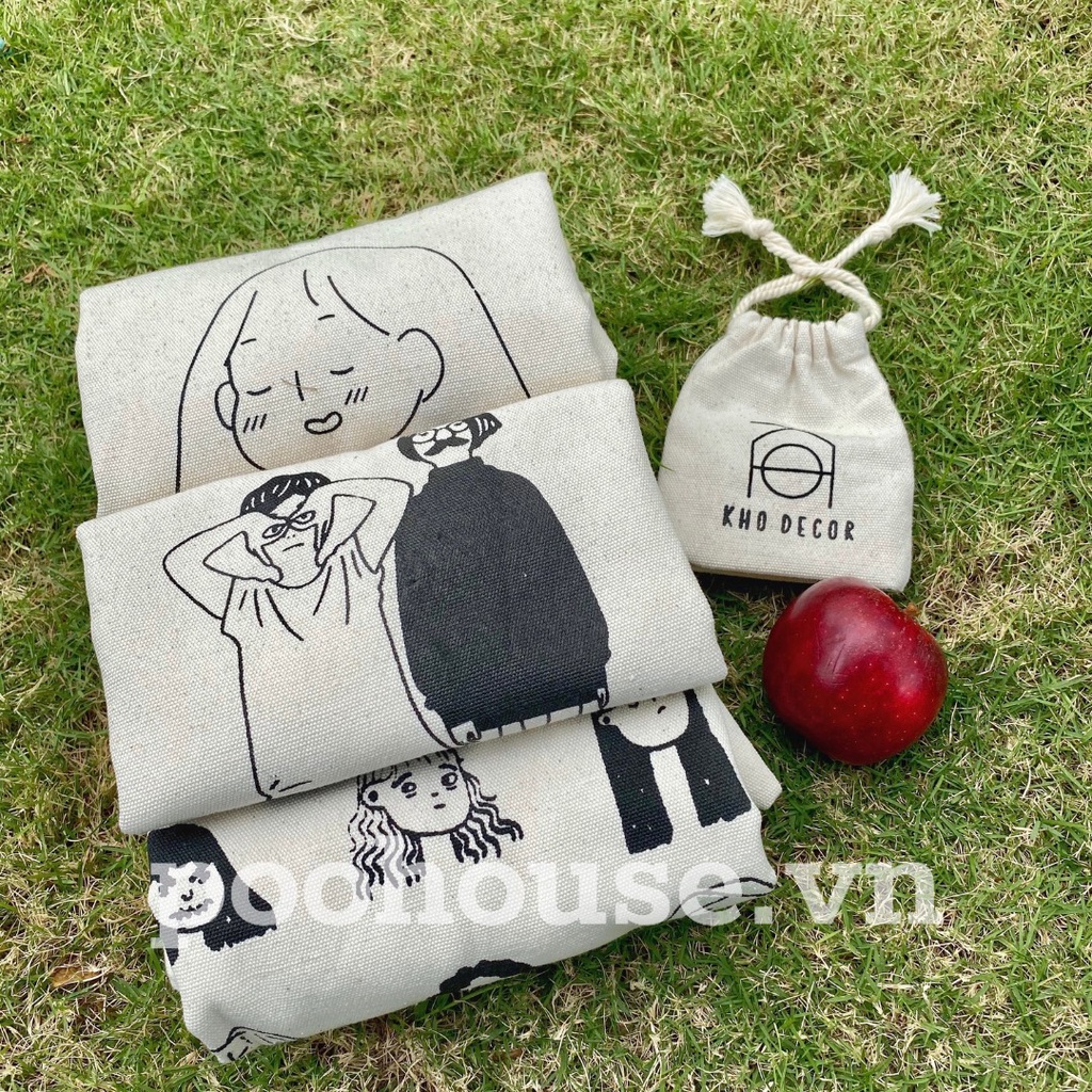 Túi tote, túi vải canvas mộc liền quai phong cách vintage, ulzzang Hàn Quốc