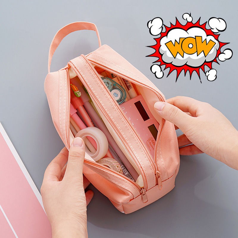 Túi đựng văn phòng phẩm bằng vải canvas sức chứa lớn phong cách Hàn Quốc