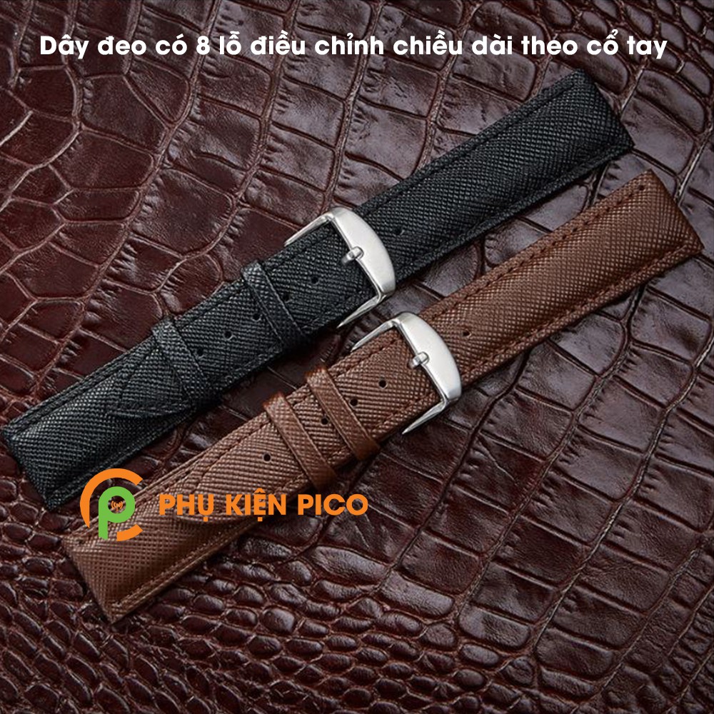 Dây da đồng hồ Samsung Watch Active 2 bản 40/44mm vân kỳ đà dây 20mm màu đen, màu nâu đậm