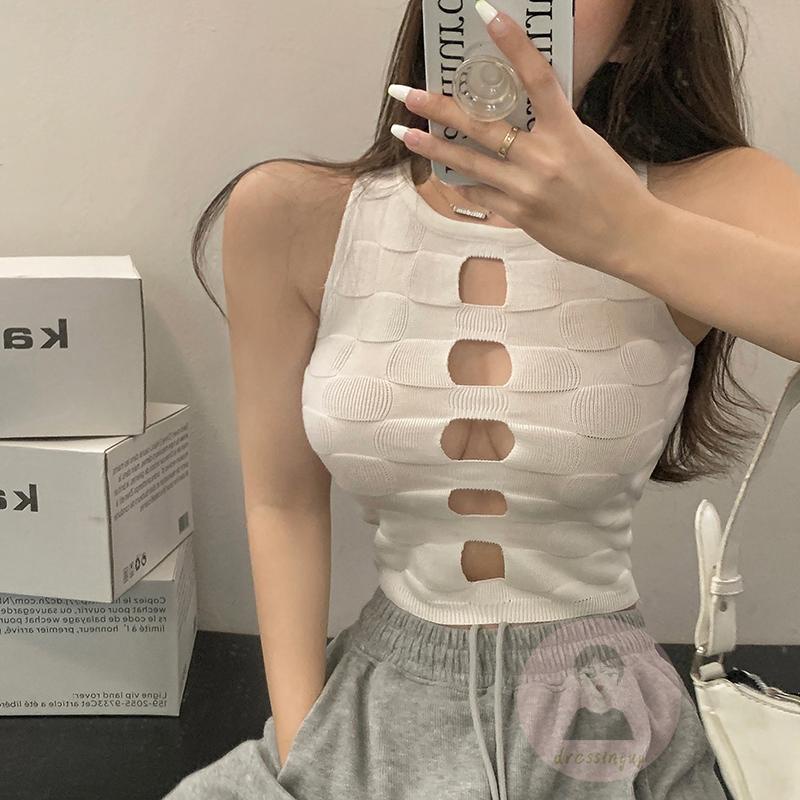 Áo Dệt Kim Sát Nách Màu Trơn Họa Tiết Kẻ Sọc Màu Sắc Cho Nữ