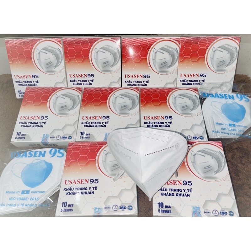 [Hộp 10 cái] Khẩu Trang N95 5 Lớp Không Van USASEN 95 Lọc Bụi Siêu Mịn, Kháng Khuẩn