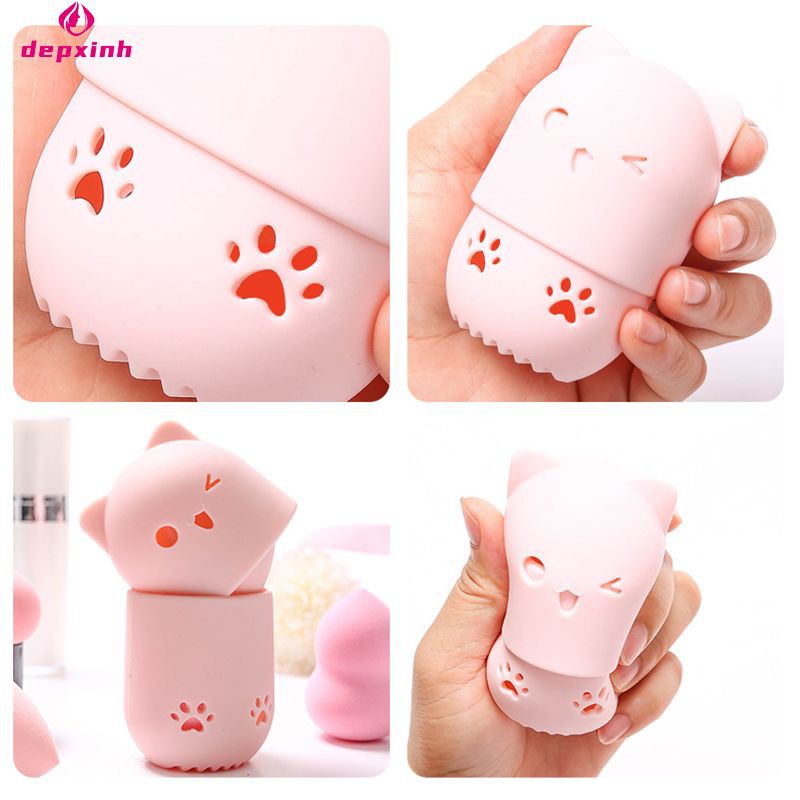 (Hàng Mới Về) Hộp Đựng Mút Trang Điểm Hình Mèo Bằng Silicon Tiện Dụng