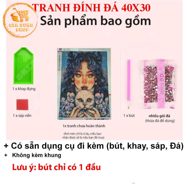Tranh Đính Đá Mèo Chiêu Tài 5D Tự Hoàn Thành Kích Thước 40x30cm Những Mẫu Tranh Gắn Đá DIY Mèo Đẹp
