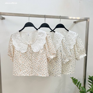 Áo kiểu nữ công sở hoa nhí  - áo hoa vintage cổ ren nhiennhienvintage BA113