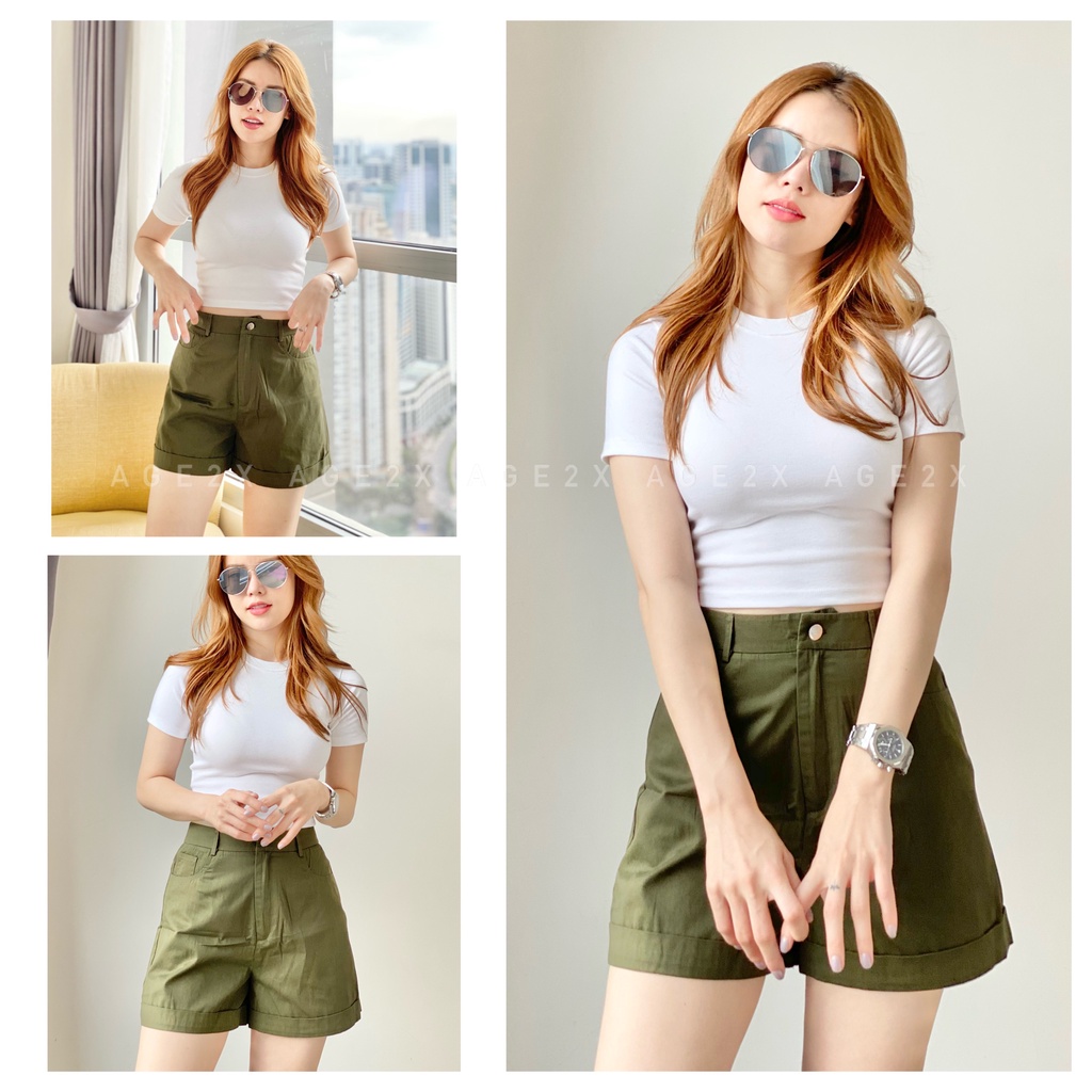 Siêu Siêu Hot Quần  Short Lưng Cao Chính Hãng AGE2X Chất kaki được wash mịn, Ống rộng, lên Phom Siêu Yêu | BigBuy360 - bigbuy360.vn