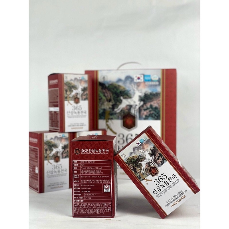 Nước Hồng Sâm Núi Nhung Hươu 365 Hansusam Hàn Quốc, Hộp 60 Gói * 70ml, Giúp Bồi Bổ Nâng Cao Sức Khỏe