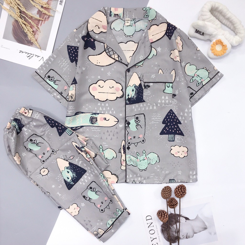 Bộ ngủ Pijama quần dài áo ngắn tay hàng loại 1 chuẩn xịn bộ mặc nhà pijama loại CỘC DÀI