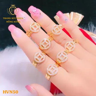 Nhẫn Nữ Kim Tiền Tài Lộc Bản To Đính Đá Xi Mạ Vàng Non Cao Cấp (Có Hộp Nhựa) - Trang Sức Hava Hong Kong - HVN50