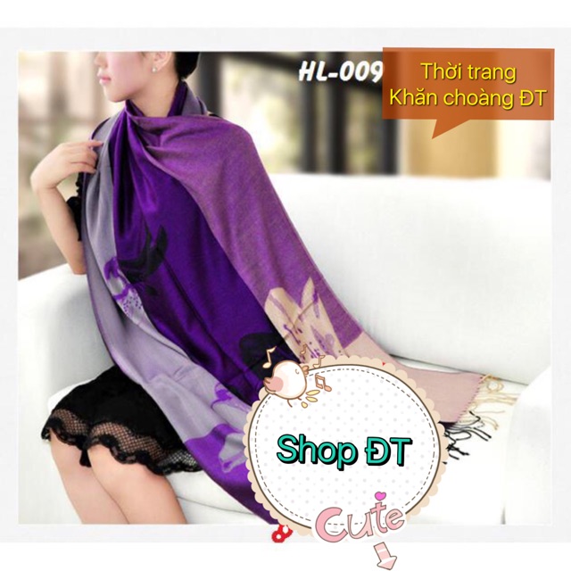  Khăn choàng Pashmina Hoa ly tím cao cấp