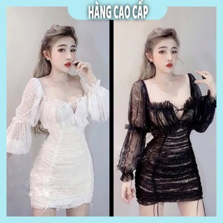 Đầm Nữ - Đầm body ren 2 lớp tay phồng sang chảnh (HÀNG SIÊU ĐẸP)