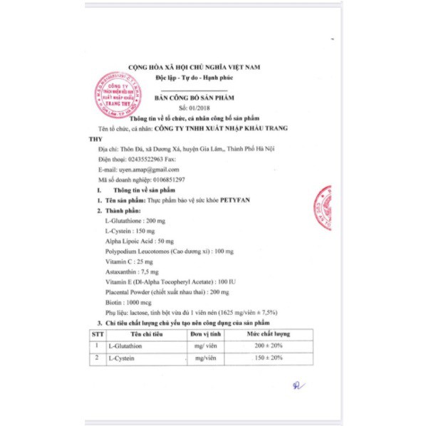 PETYFAN ID30 viên uống trắng da giảm nám chống nắng chống lão hóa đạt chuẩn FDA công nhận 30v