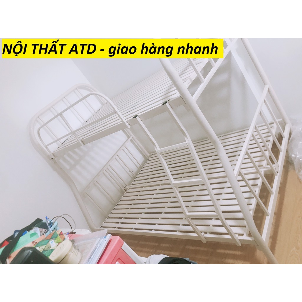 Giường sắt 2 tầng trên ngang 1m2, dưới 1m4, hình chụp thực tế tại nhà khách hàng