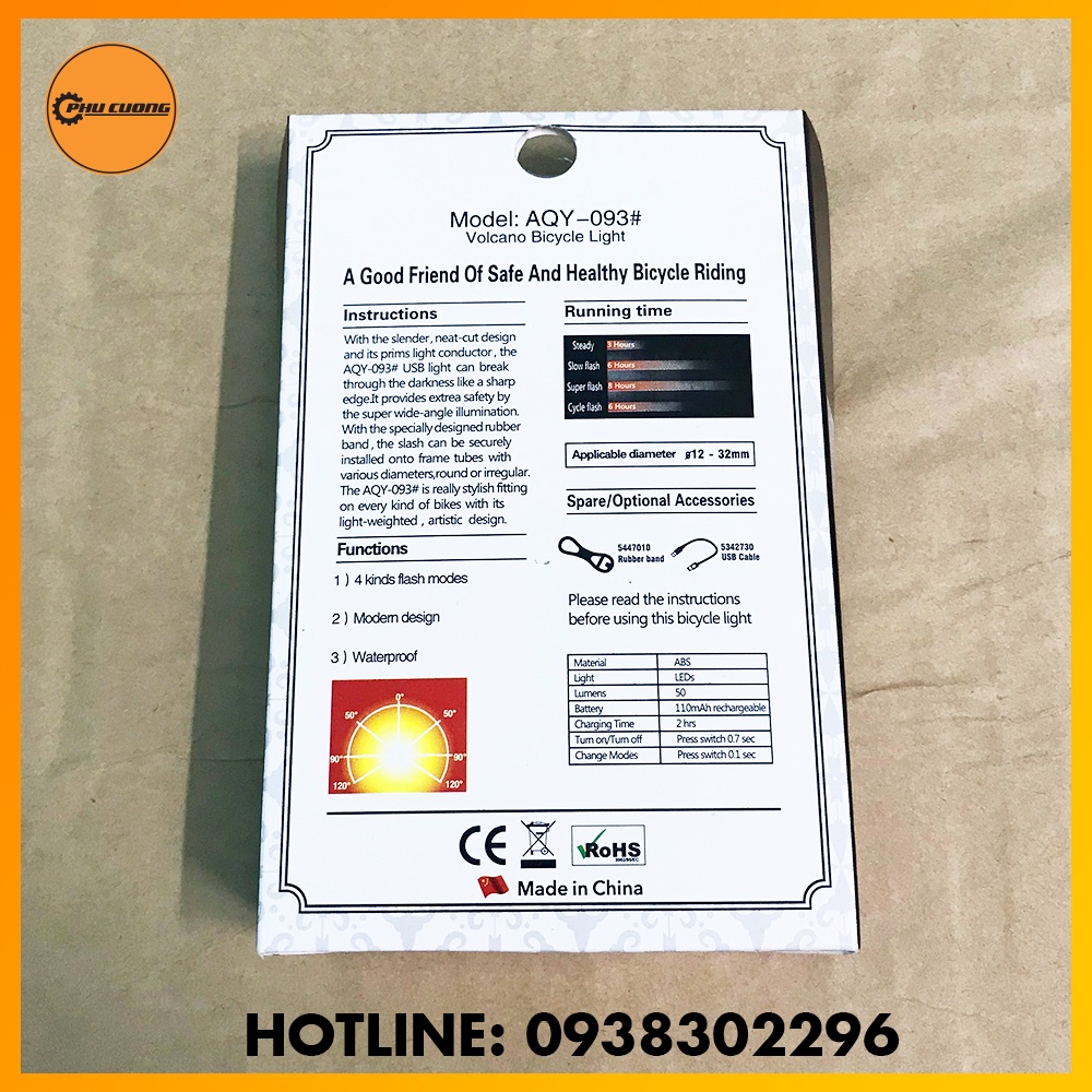 Đèn sau xe đạp RapidX AQY-093 [ Chính Hãng ]