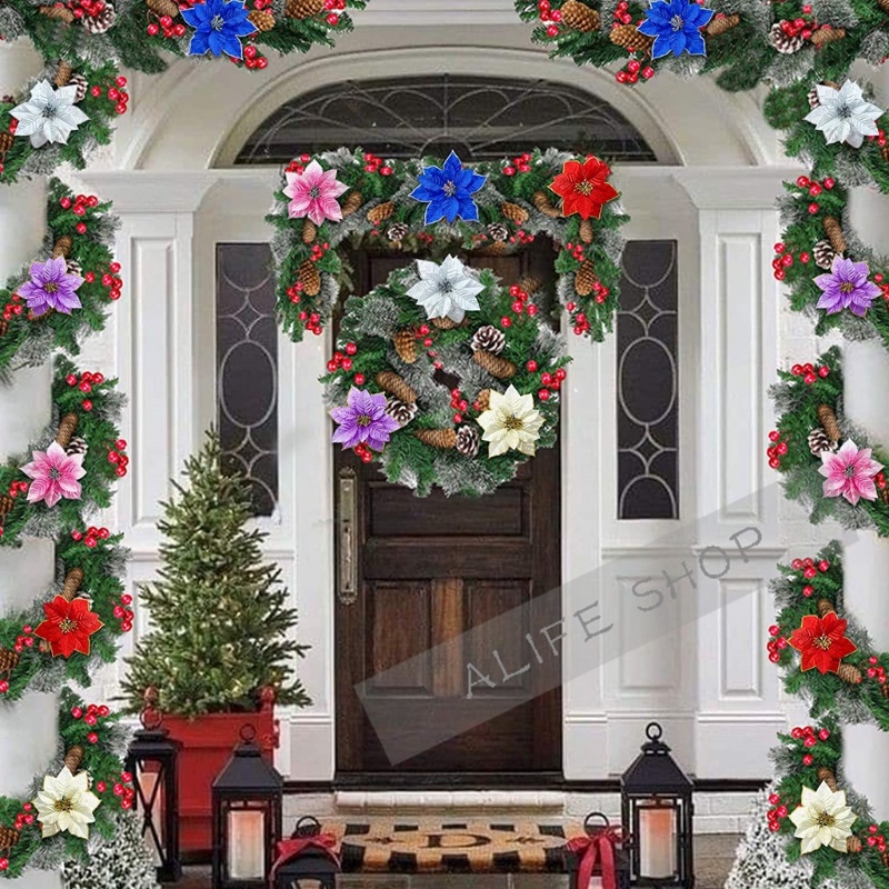 Bộ 5 Bông Hoa Nhân Tạo 3 Lớp Dùng Trang Trí Cây Thông Giáng Sinh Năm Mới