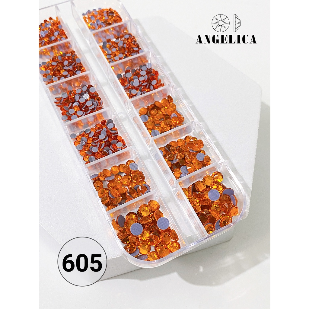 Đá Chân Lưới Nail 12 Khía Màu Cam Cháy Đính Móng ANGELICA 605