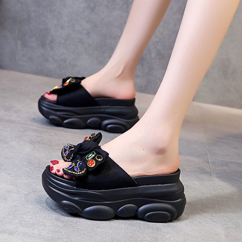 Dép Sandal Đế Xuồng Dày Đính Nơ Thời Trang Mùa Hè Mới Dễ Phối Đồ