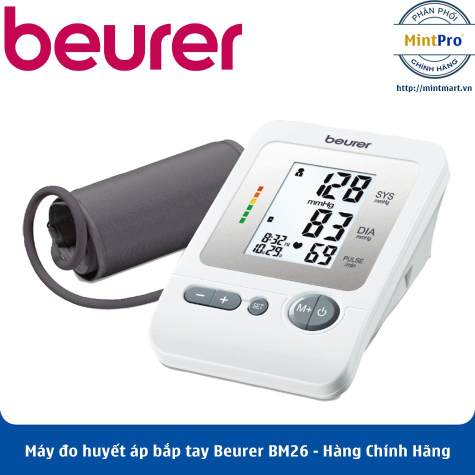 Máy Đo Huyết Áp Bắp Tay Beurer BM26 - Chính Xác ±3mmHg, Bộ Nhớ 120 Lần Đo, Phát Hiện Nhịp Tim Bất Thường