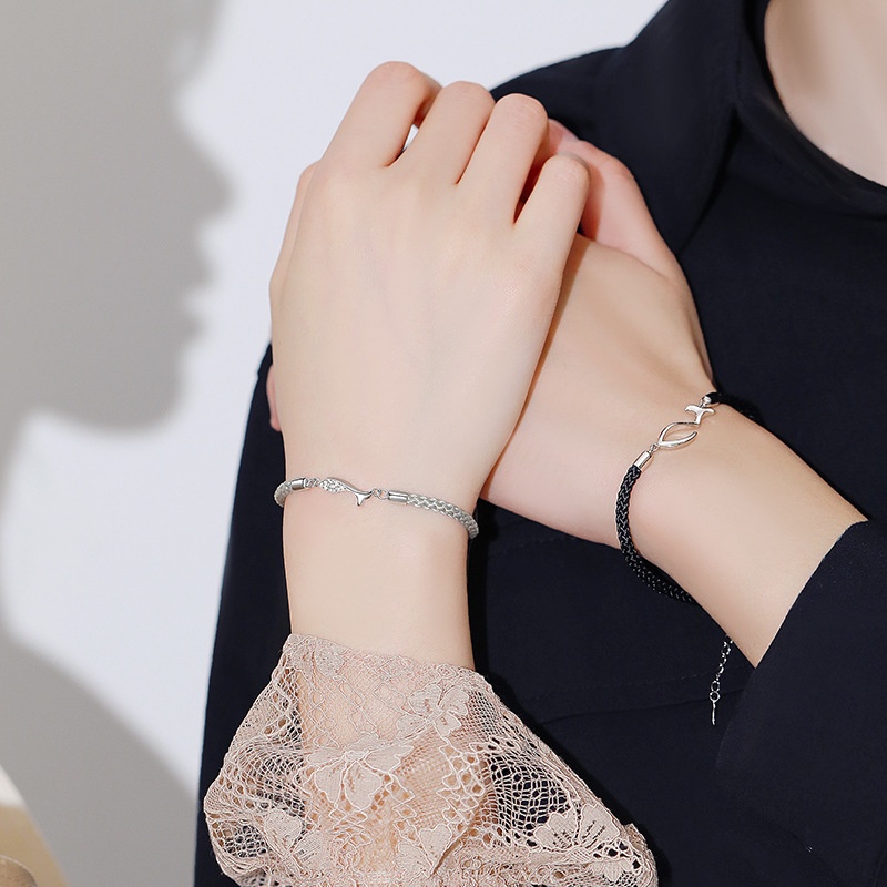 Vòng Tay Dây Bện Mạ Bạc Đính Đá Zircon Phong Cách Trung Hoa Cho Cặp Đôi