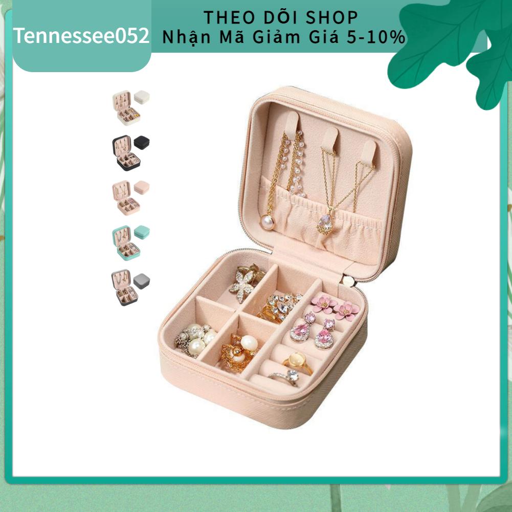 Hộp đựng trang sức/bông tai/ vòng cổ bằng vải nhung có dây khóa kéo tiện dụng cho đi du lịch