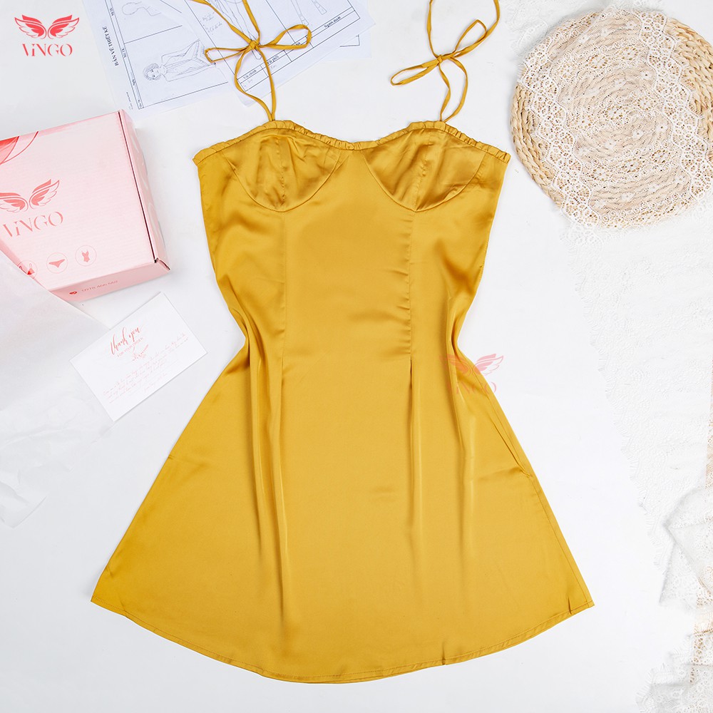 VINGO Váy Ngủ Lụa Hai Dây Nữ Viền Bèo Cúp Ngực Gợi Cảm Quyến Rũ N237 VNGO | BigBuy360 - bigbuy360.vn