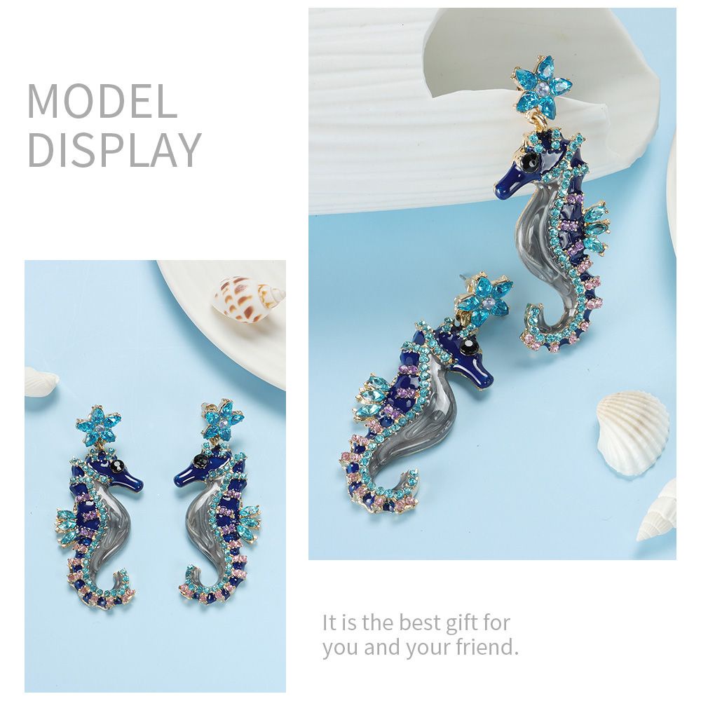 Bông Tai Xỏ Lỗ Bằng Kim Loại Hình Cá Ngựa Thời Trang Chất Lượng Cao