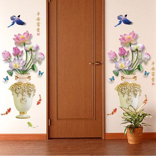 Decal dán tường bình hoa sen