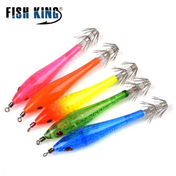 Set 5 mồi giả nhử cá hình mực phát sáng 9.0cm / 5.5g gắn kèm móc câu