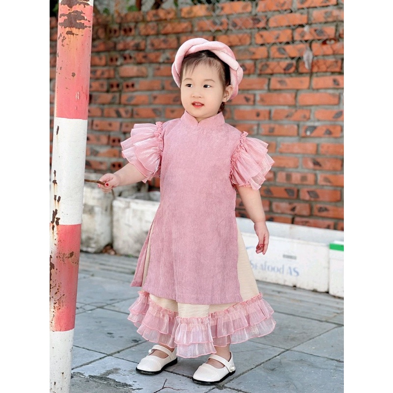 (10-25kg)Set Áo Dài cách tânTay Voan Bèo Hàng Thiết Kế Siêu Đẹp cho bé gái(ảnh thật)