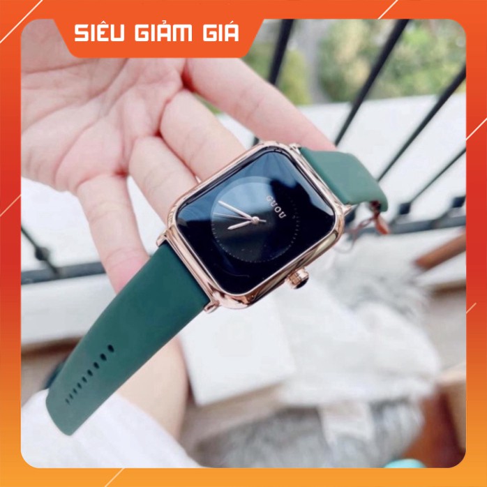 Đồng hồ nữ guou quai silicol mặt chữ nhật siêu hot 2021 bản dây aple donghonu (video ảnh thật)