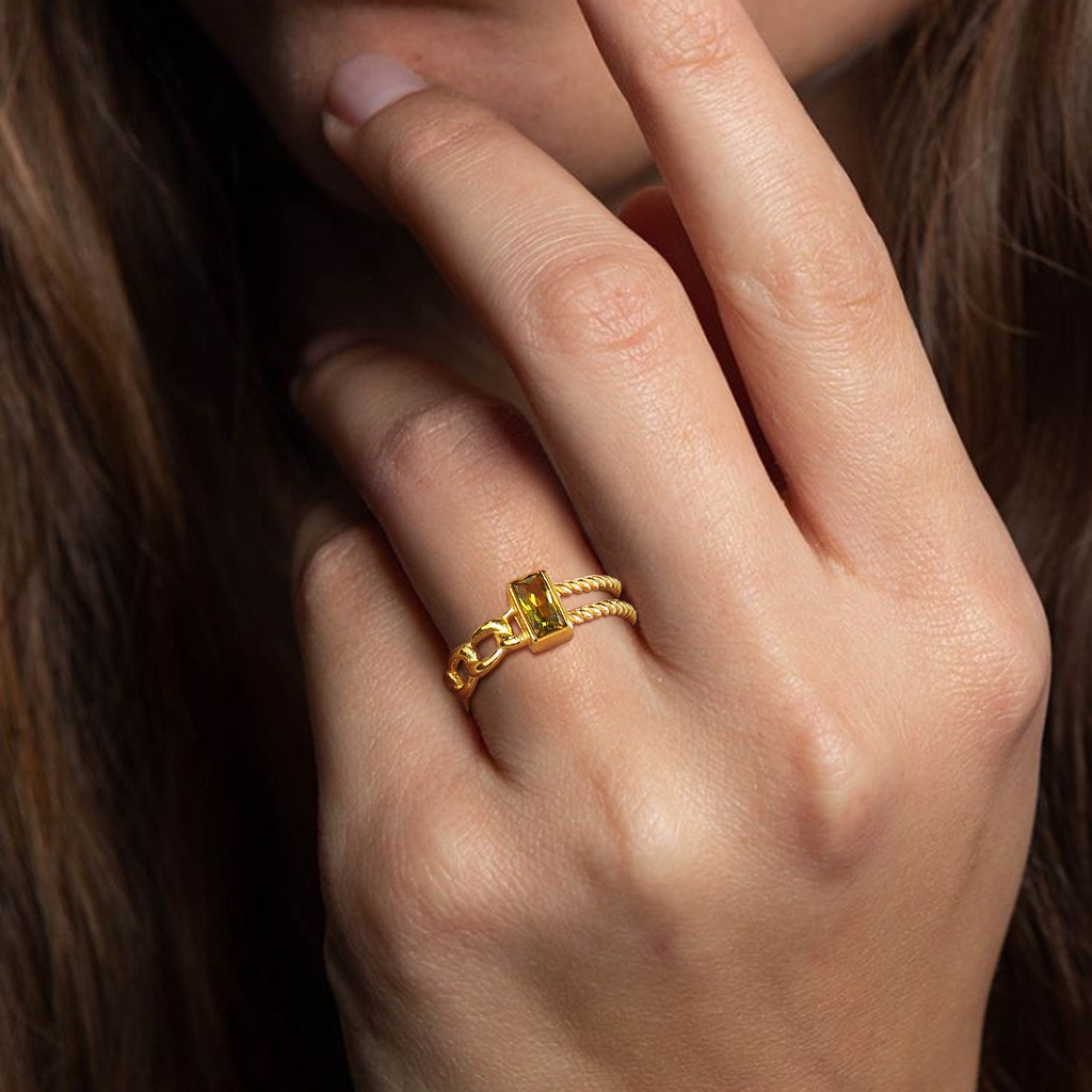 Vnox Nhẫn Mở Đá Quý CZ Hở Phối Dây Xích Tông Vàng Sang Trọng Làm Quà Tặng Cho Nữ