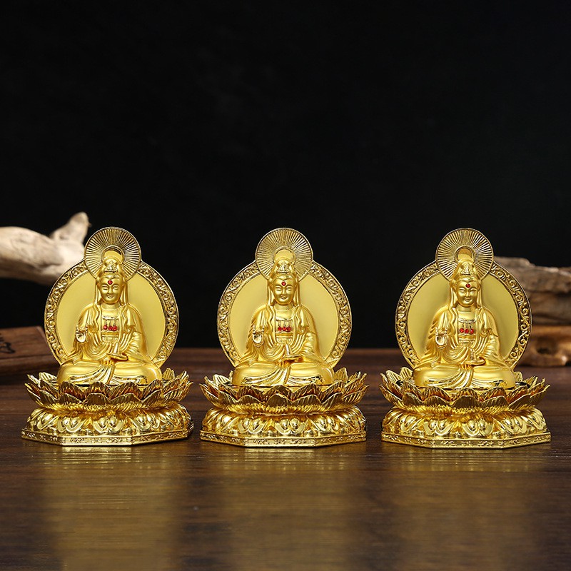 Tượng Phật bà Quan Âm Bồ Tát ngồi đài sen để xe ô tô + Tặng kèm hồ lô treo xe.
